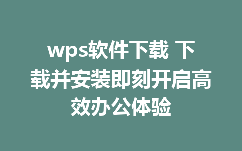 wps软件下载 下载并安装即刻开启高效办公体验