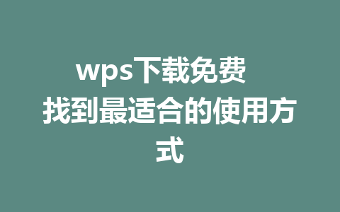 wps下载免费  找到最适合的使用方式