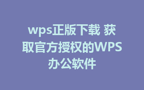 wps正版下载 获取官方授权的WPS办公软件