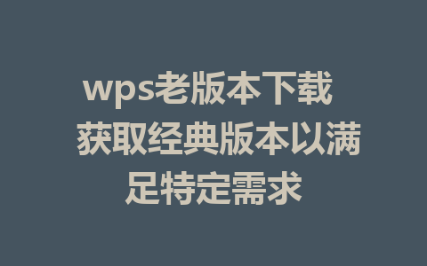 wps老版本下载  获取经典版本以满足特定需求